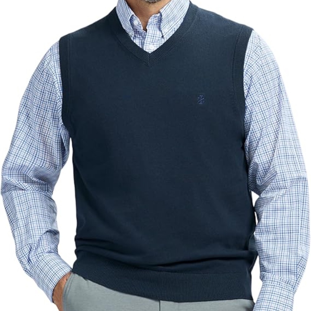 NWT IZOD Men's Fine Gauge V-Neck Sweater Vest, Peacoat